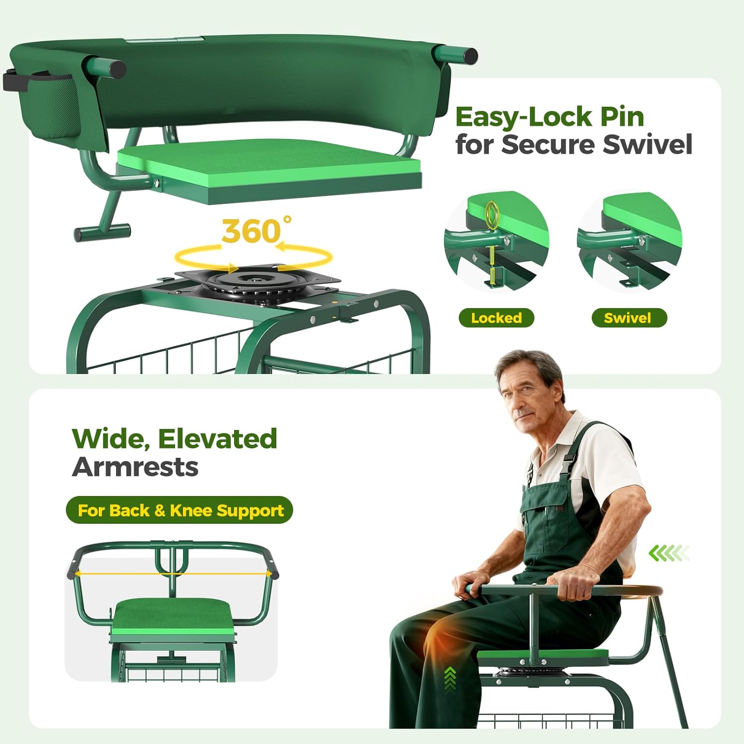 바퀴 달린 정원 의자, 360도 회전 가능한 정원용 스 - Gardening Tools For Seniors 리뷰 및 가격