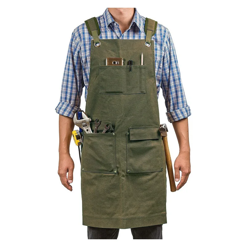 두꺼운 캔버스 앞치마 방수 오일 왁스 앞치마 도구 포켓 - Gardening Tools Logo 리뷰 및 가격