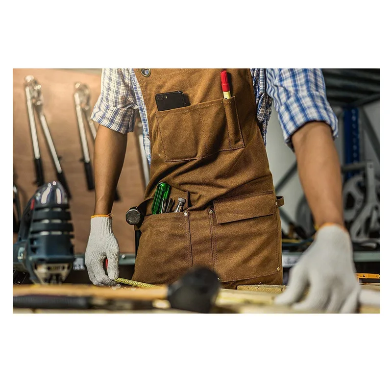 두꺼운 캔버스 앞치마 방수 오일 왁스 앞치마 도구 포켓 - Gardening Tools Logo 리뷰 및 가격
