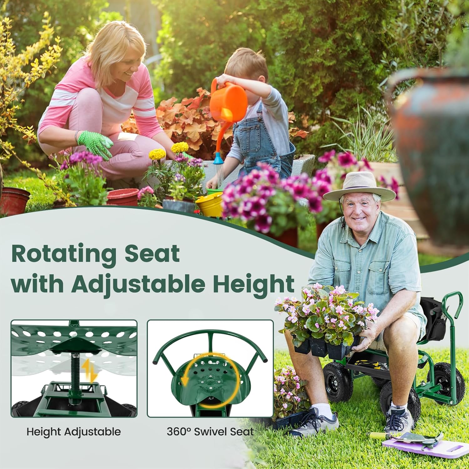 바퀴가 달린 롤링 가든 시트, 360도 조절 가능 °  - Gardening Tools For Seniors 리뷰 및 가격