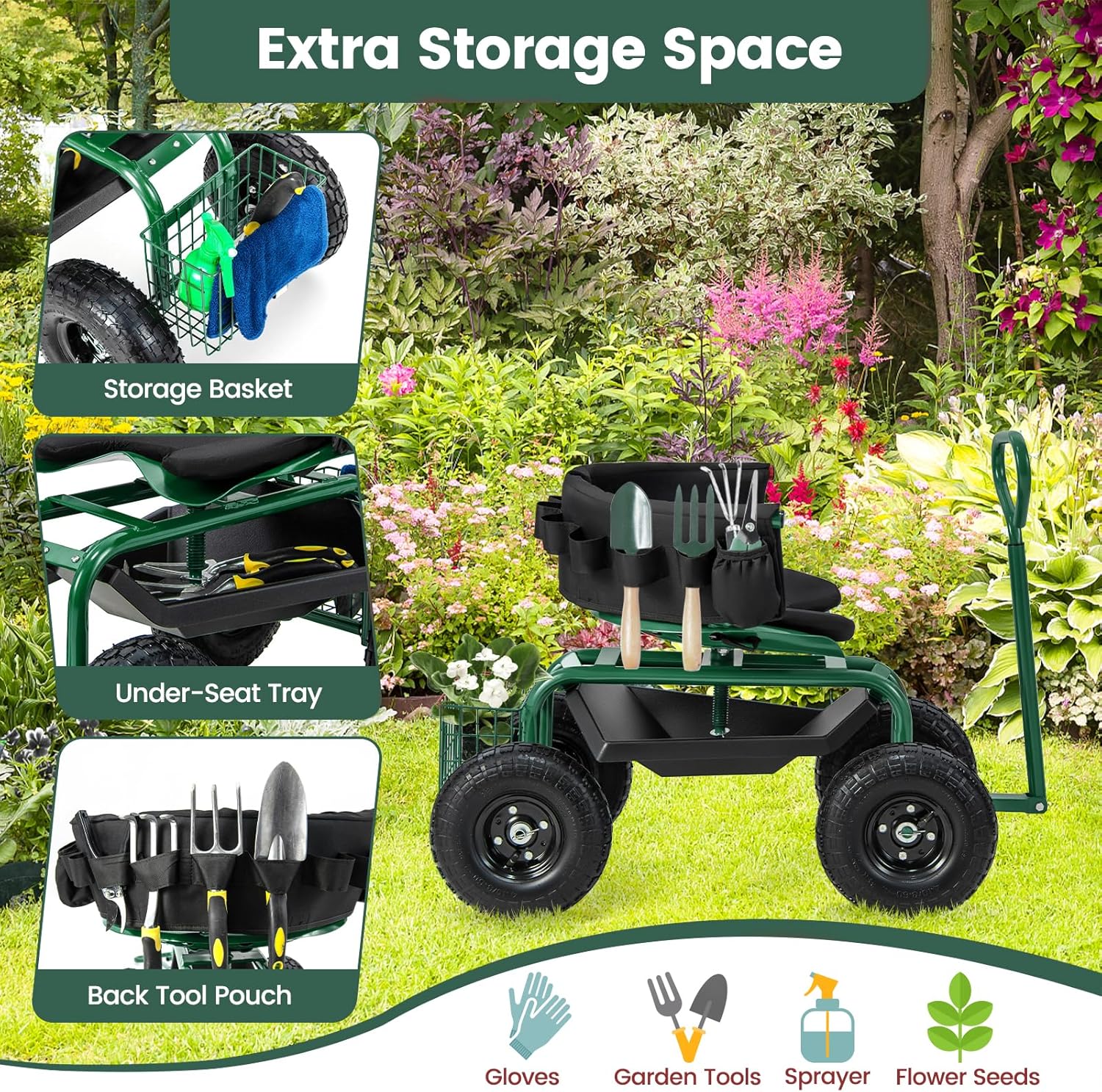 바퀴가 달린 롤링 가든 시트, 360도 조절 가능 °  - Gardening Tools For Seniors 리뷰 및 가격