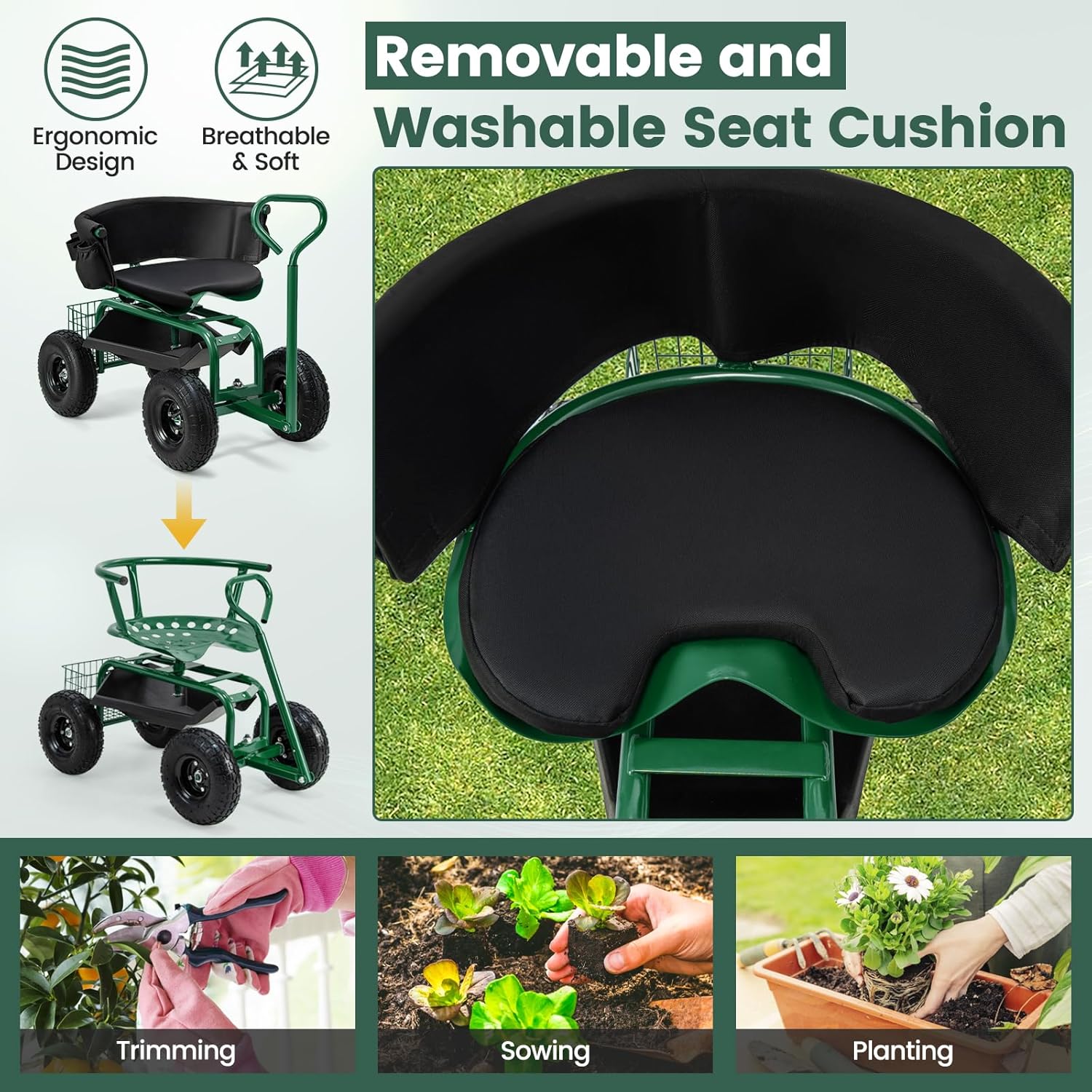 바퀴가 달린 롤링 가든 시트, 360도 조절 가능 °  - Gardening Tools For Seniors 리뷰 및 가격